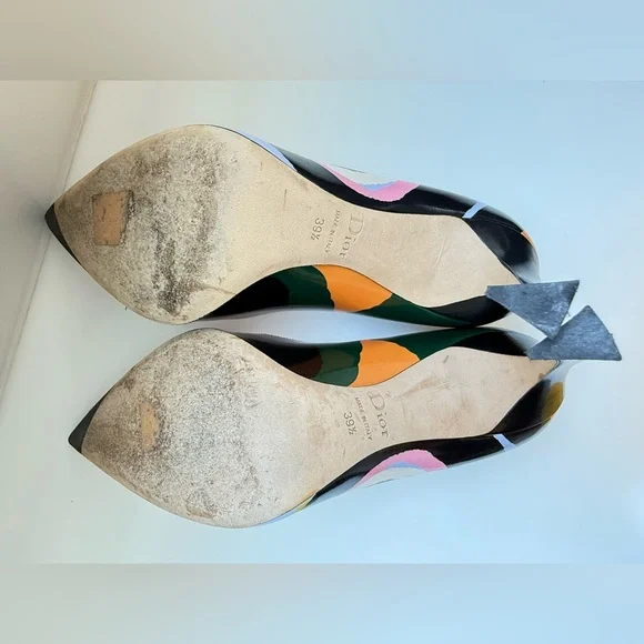 DIOR Christian Dior Pink ,Orange,green Black high Heels SHOES SIZE 39,5 -US 9,5 - Picture 14 of 17